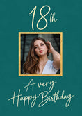 Load image into Gallery viewer, Teal Gold Frame 18th Photo Upload Birthday Card for Her

