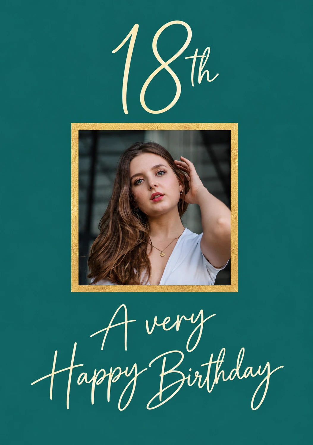 Teal Gold Frame 18th Photo Upload Birthday Card for Her