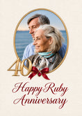 Load image into Gallery viewer, Ruby Bow Gold Frame Photo Upload 40th Anniversary Card for Husband
