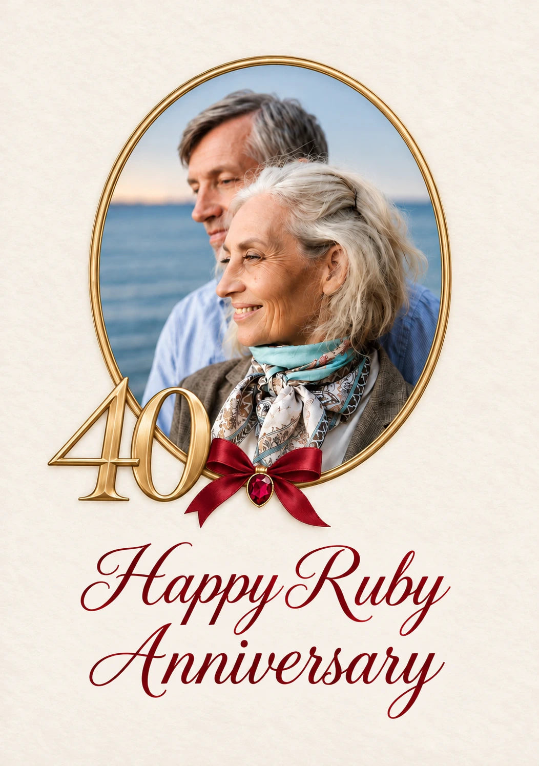 Ruby Bow Gold Frame Photo Upload 40th Anniversary Card for Husband