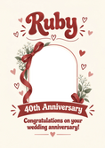 Load image into Gallery viewer, Ruby Red Ribbon Floral Photo Upload 40th Anniversary Card

