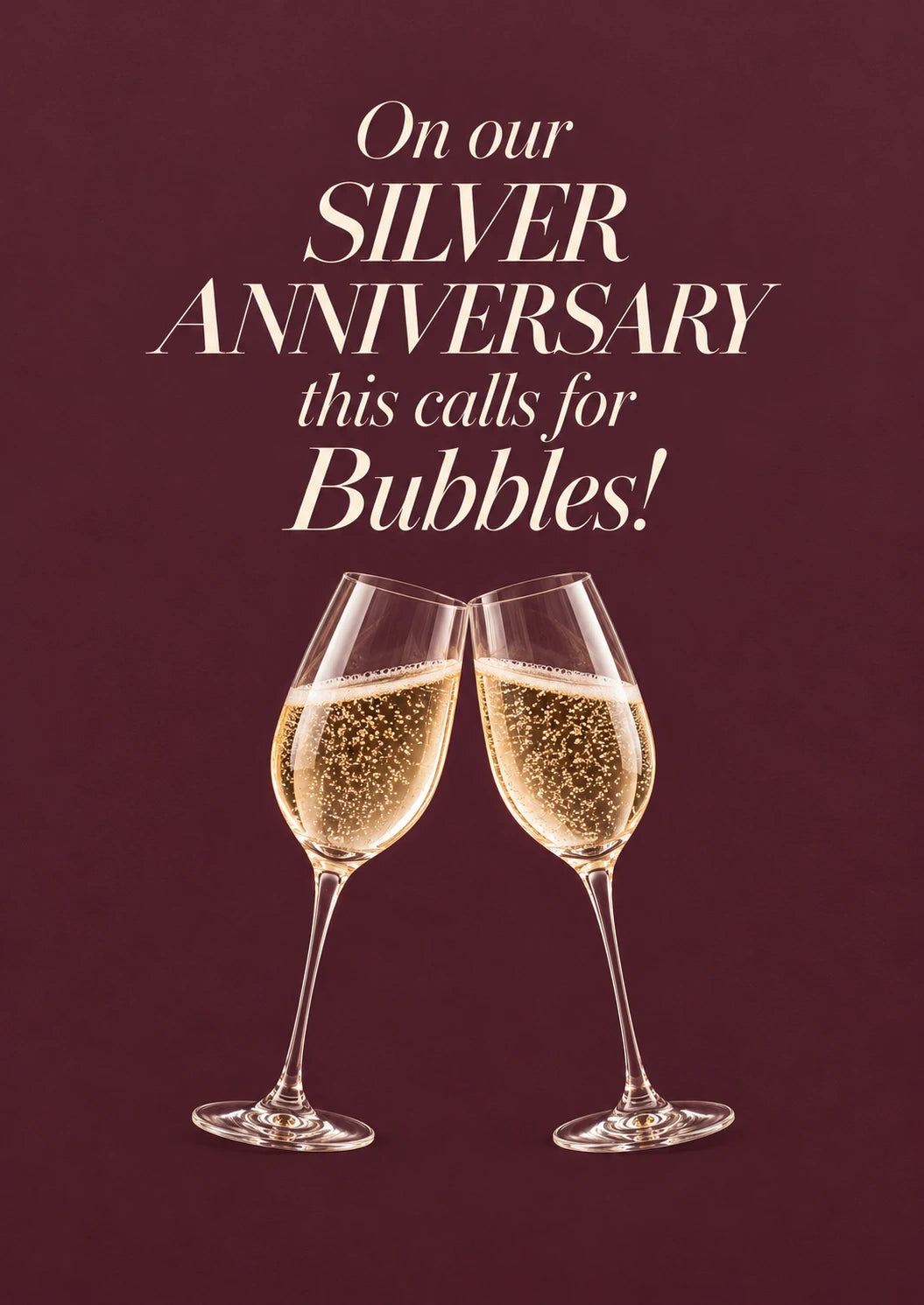 Champagne Bubbles Toast 25th Anniversary Card for Wife