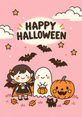 Load image into Gallery viewer, Cute Vampire Ghost and Pumpkin Halloween Card for Her
