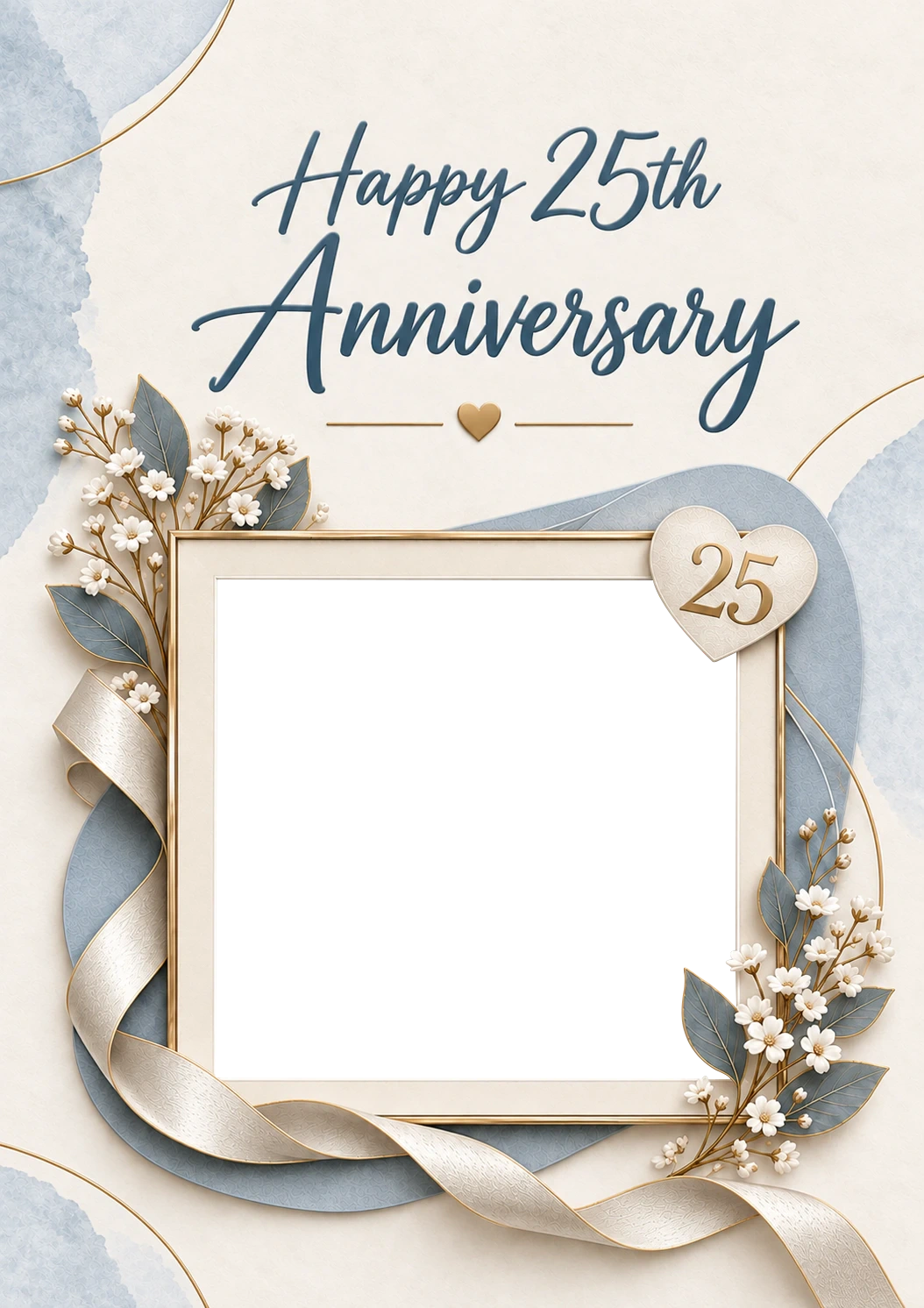 Silver Blue Floral 25th Anniversary Photo Upload Card