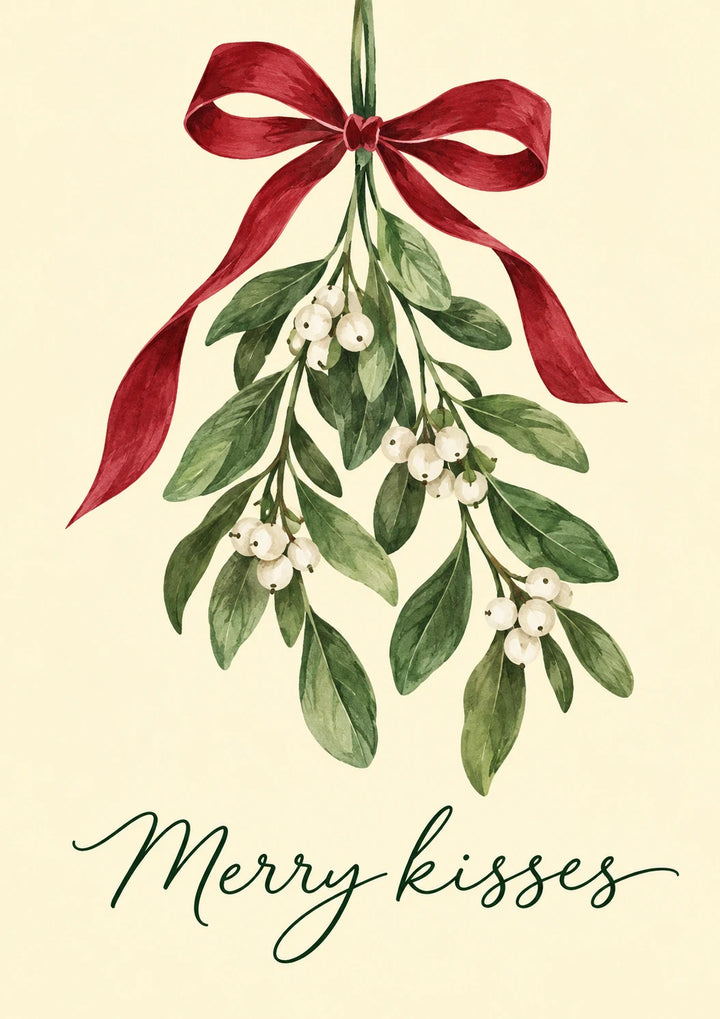 Mistletoe Merry Kisses Christmas Card for Her