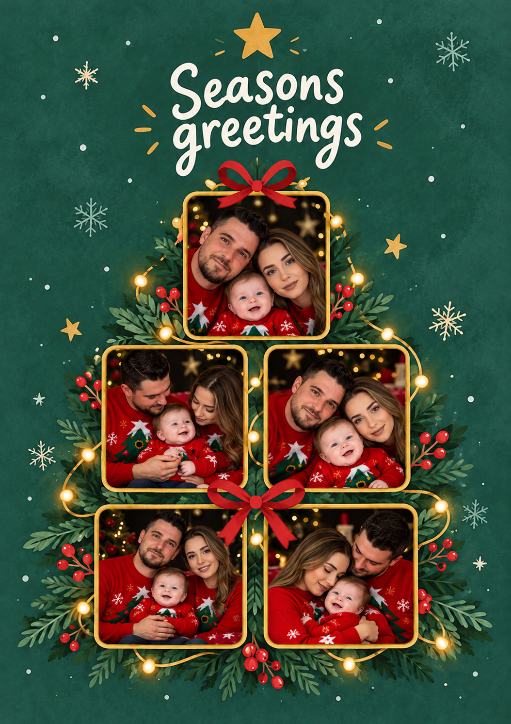 Festive Tree 5 Photo Upload Christmas Card for Parents