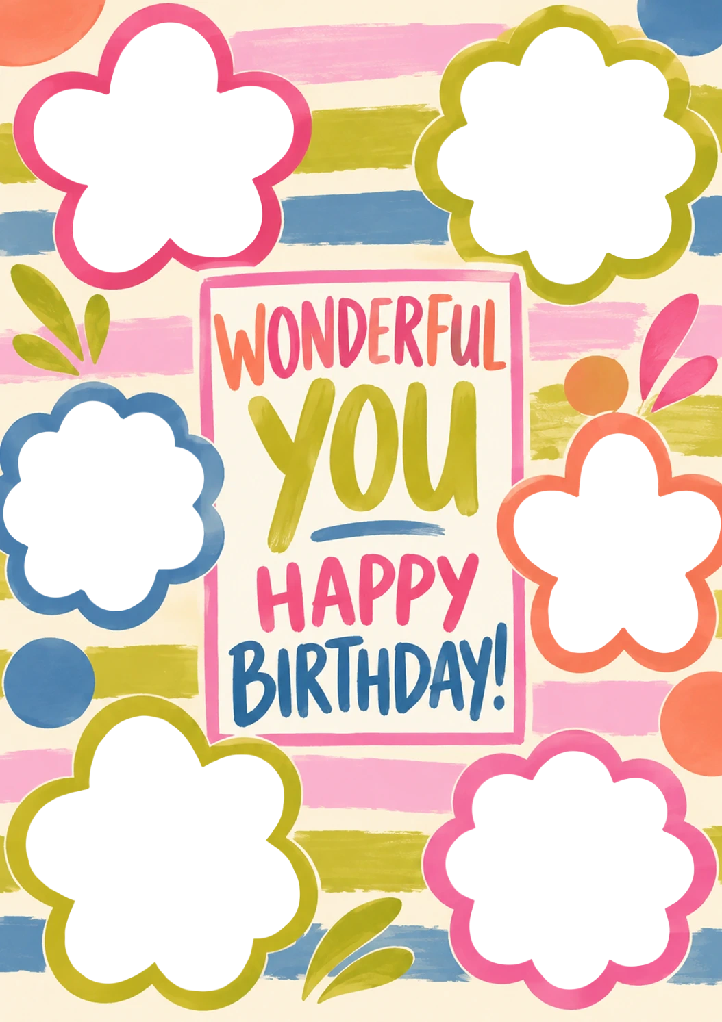 Wonderful You Floral Photo Upload Birthday Card for Her