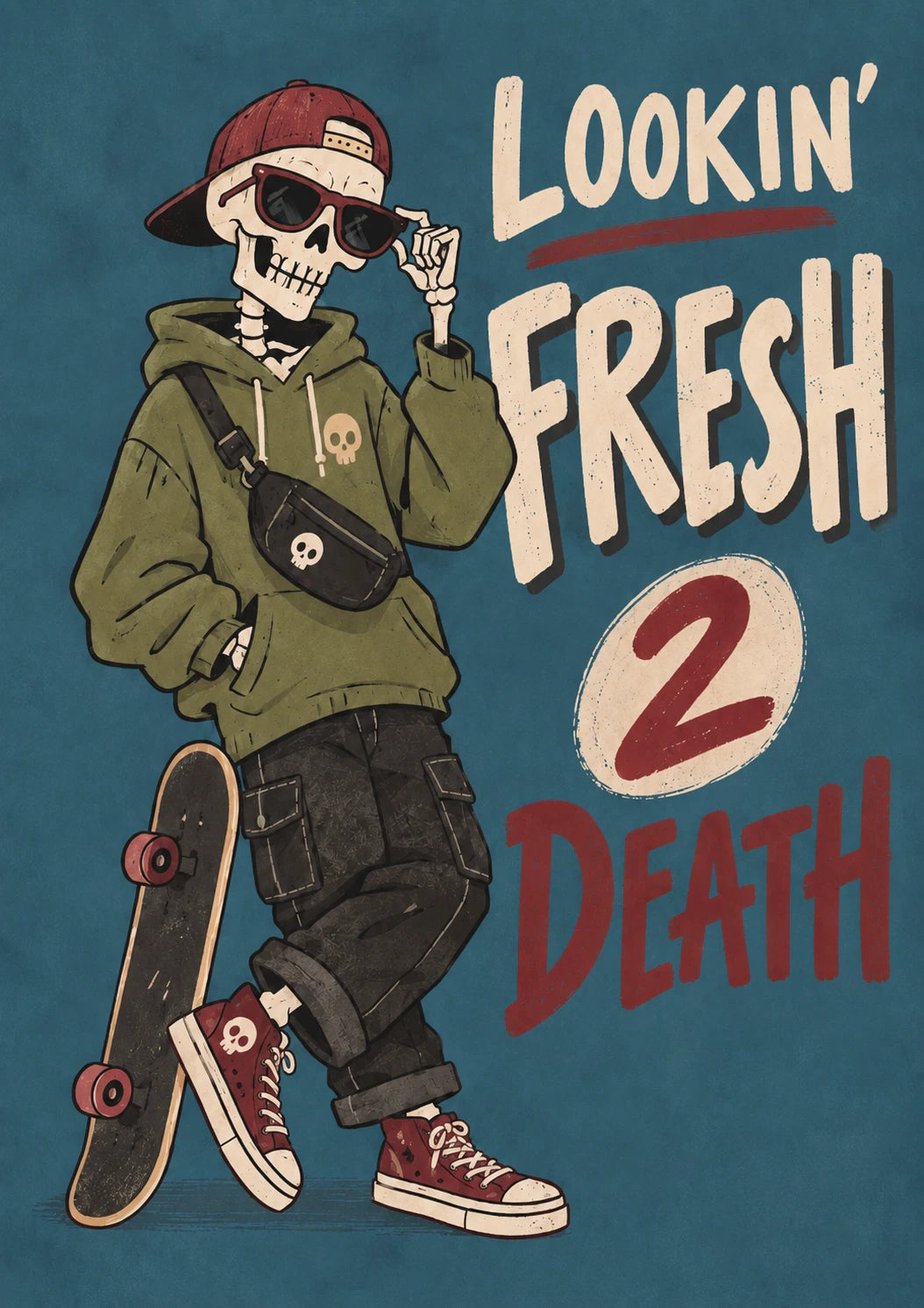 Funny Skater Skeleton Fresh 2 Death Halloween Card for Him