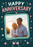 Load image into Gallery viewer, Happy Anniversary Hearts and Wine Photo Upload Anniversary Card
