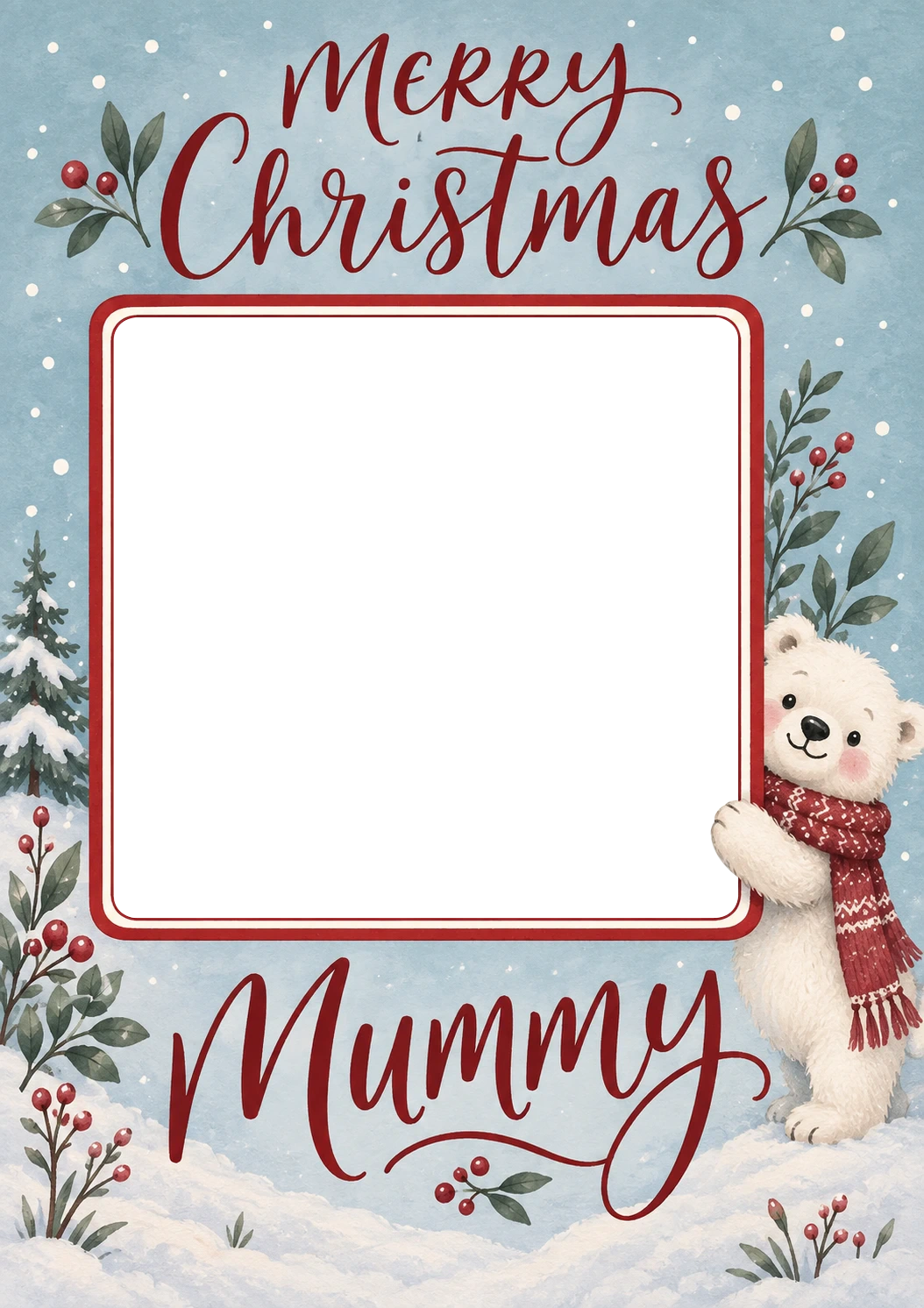 Cute Polar Bear Photo Upload Christmas Card for Her