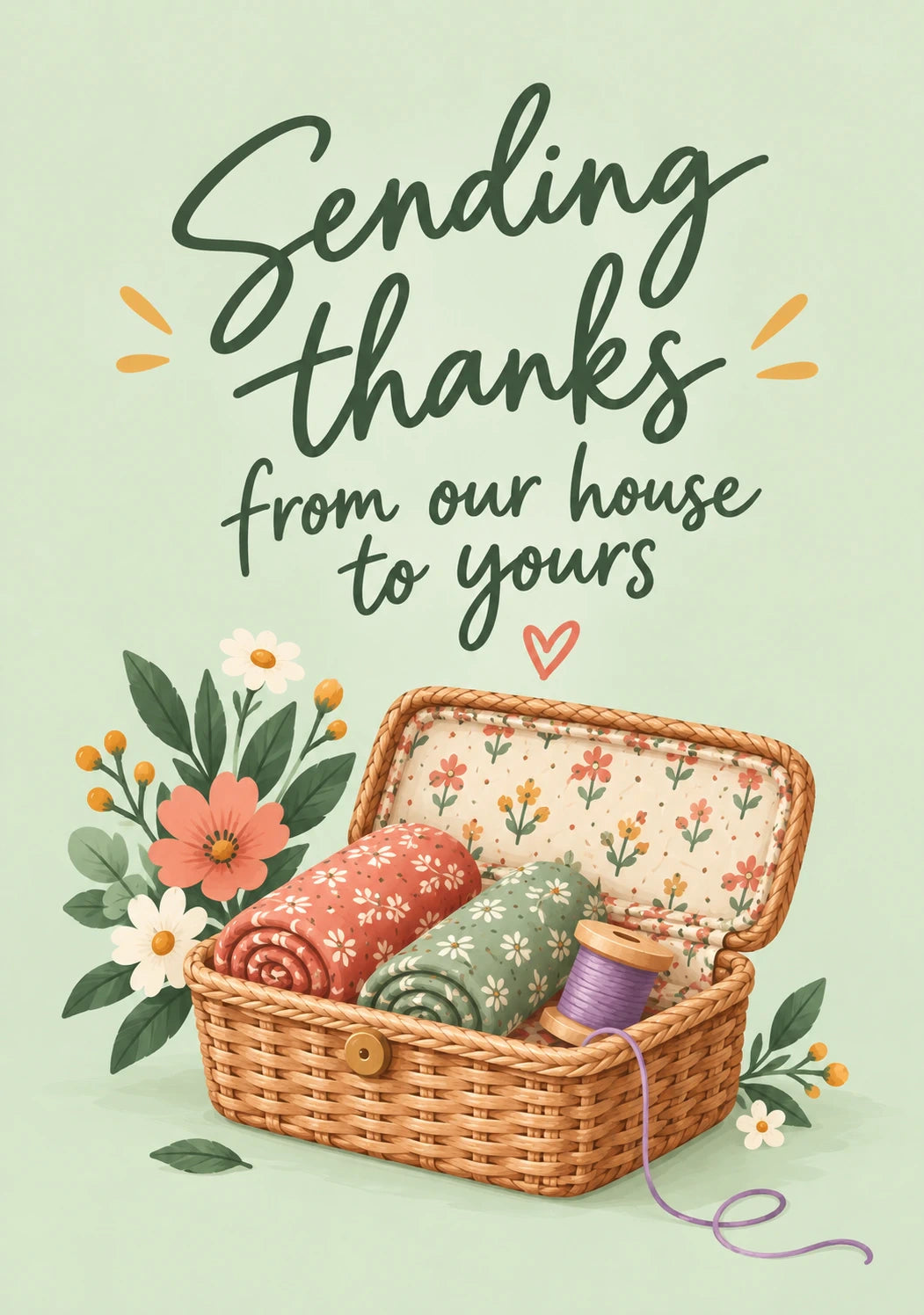 Sewing Basket Floral Sending Thanks Christmas Card for Grandma