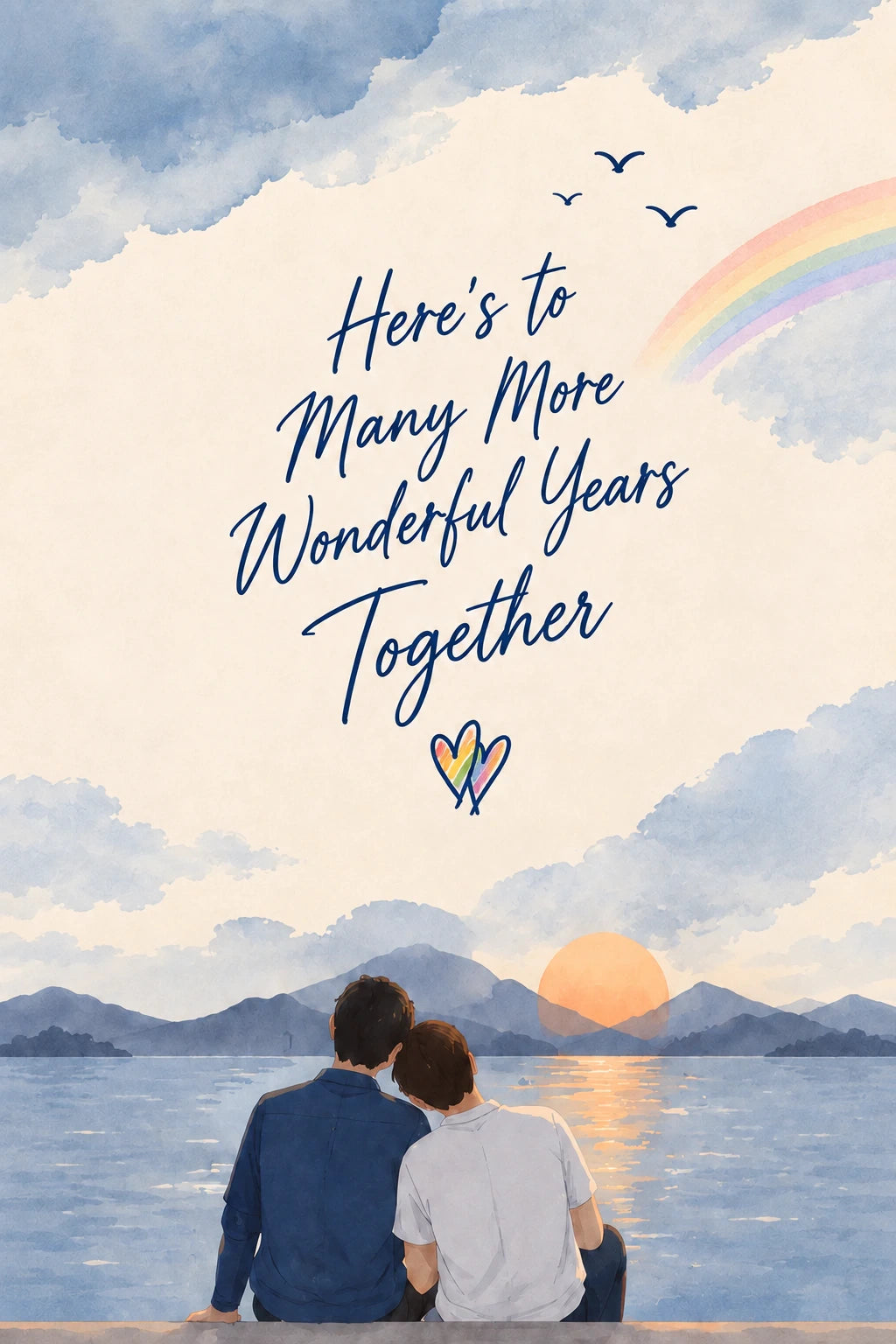 Rainbow Sunset Couple LGBTQ+ Anniversary Card