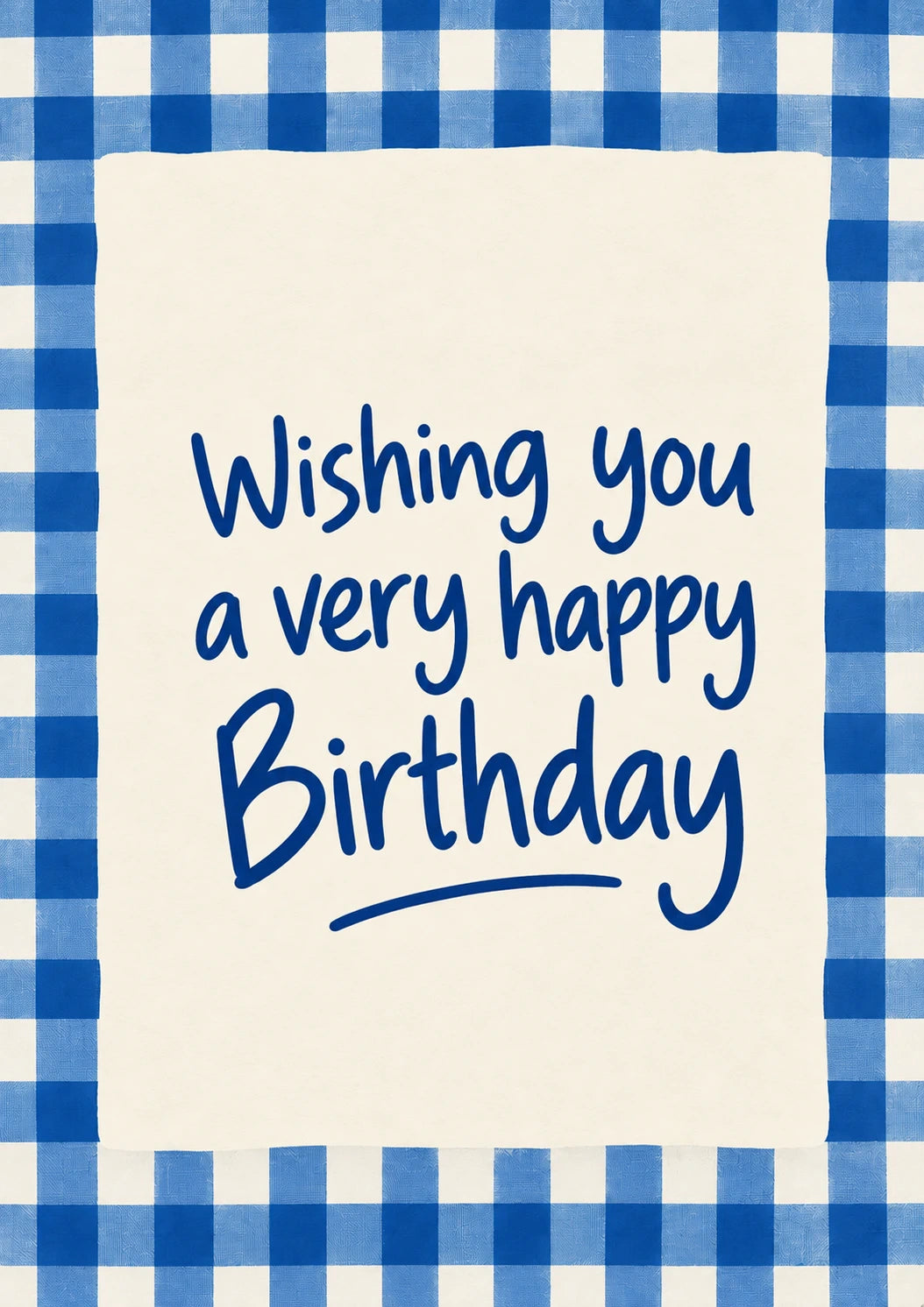 Blue Gingham Wishing You a Happy Birthday Card for Him