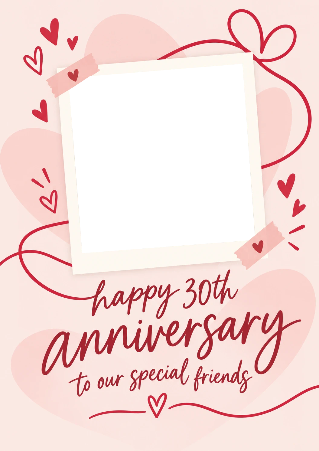 Red Hearts and Ribbon Photo Upload 30th Anniversary Card