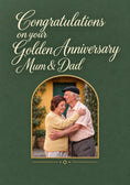 Load image into Gallery viewer, Green Script Golden Photo Upload 50th Anniversary Card for Mum and Dad
