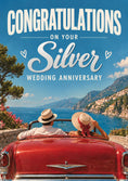 Load image into Gallery viewer, Red Convertible Coastal Drive 25th Anniversary Card for Couple
