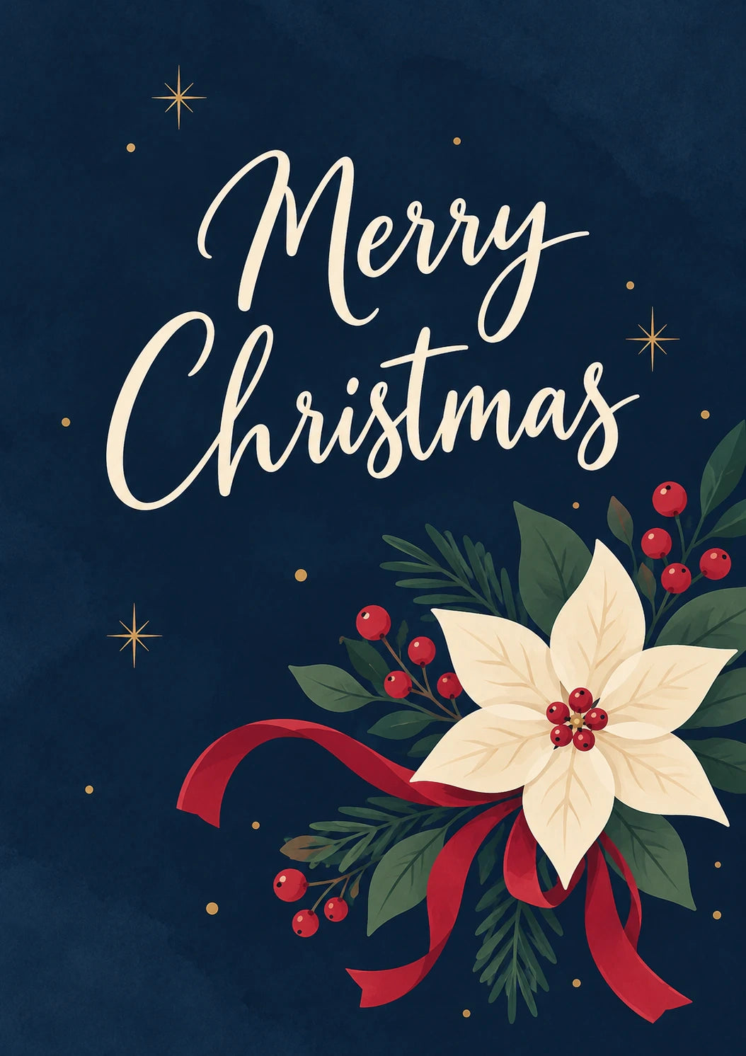 White Poinsettia Floral Christmas Card for Parents