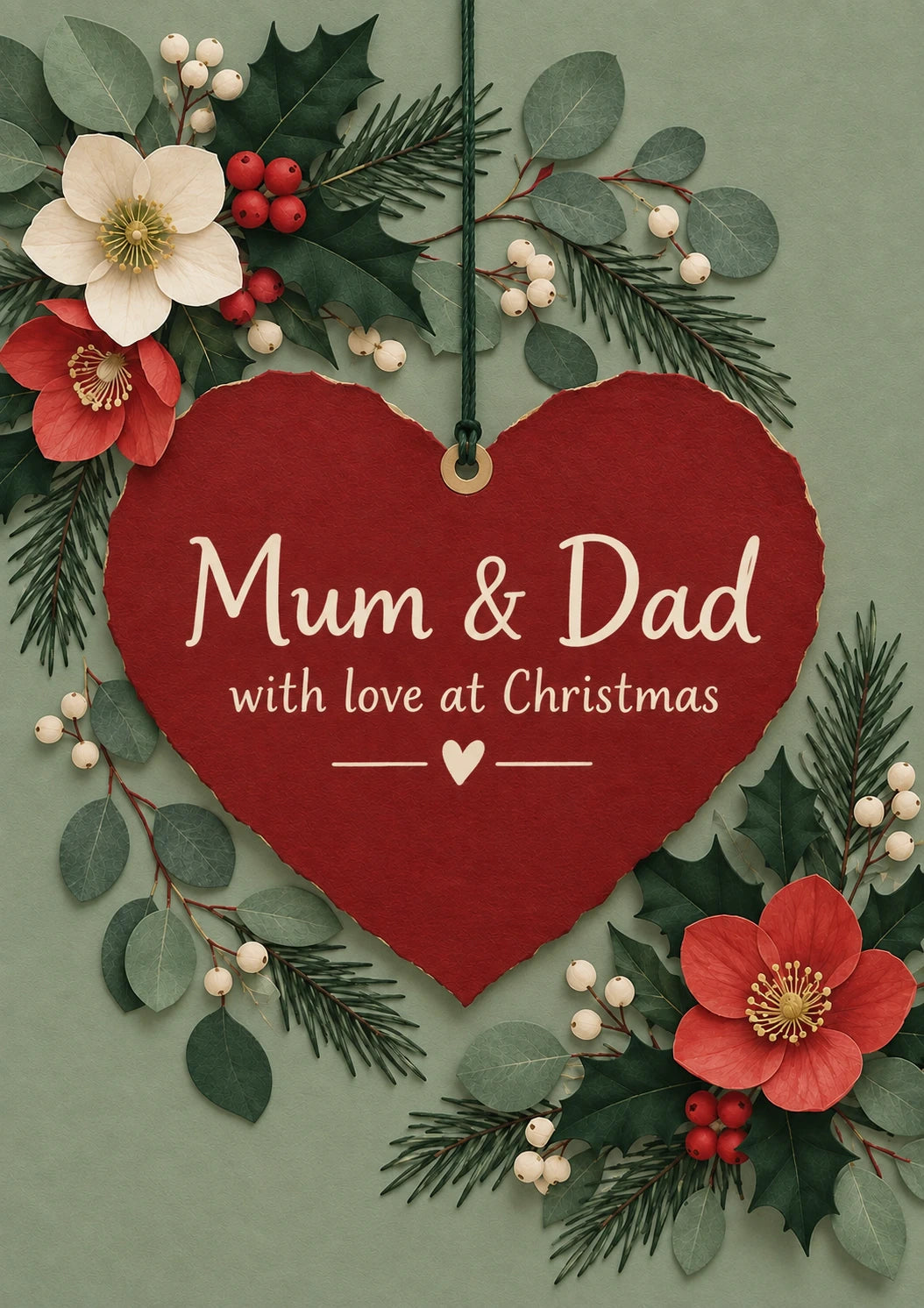 Red Heart Botanical Mum & Dad Christmas Card