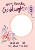 Load image into Gallery viewer, Butterfly Balloon Goddaughter 9th Photo Upload Birthday Card for Her
