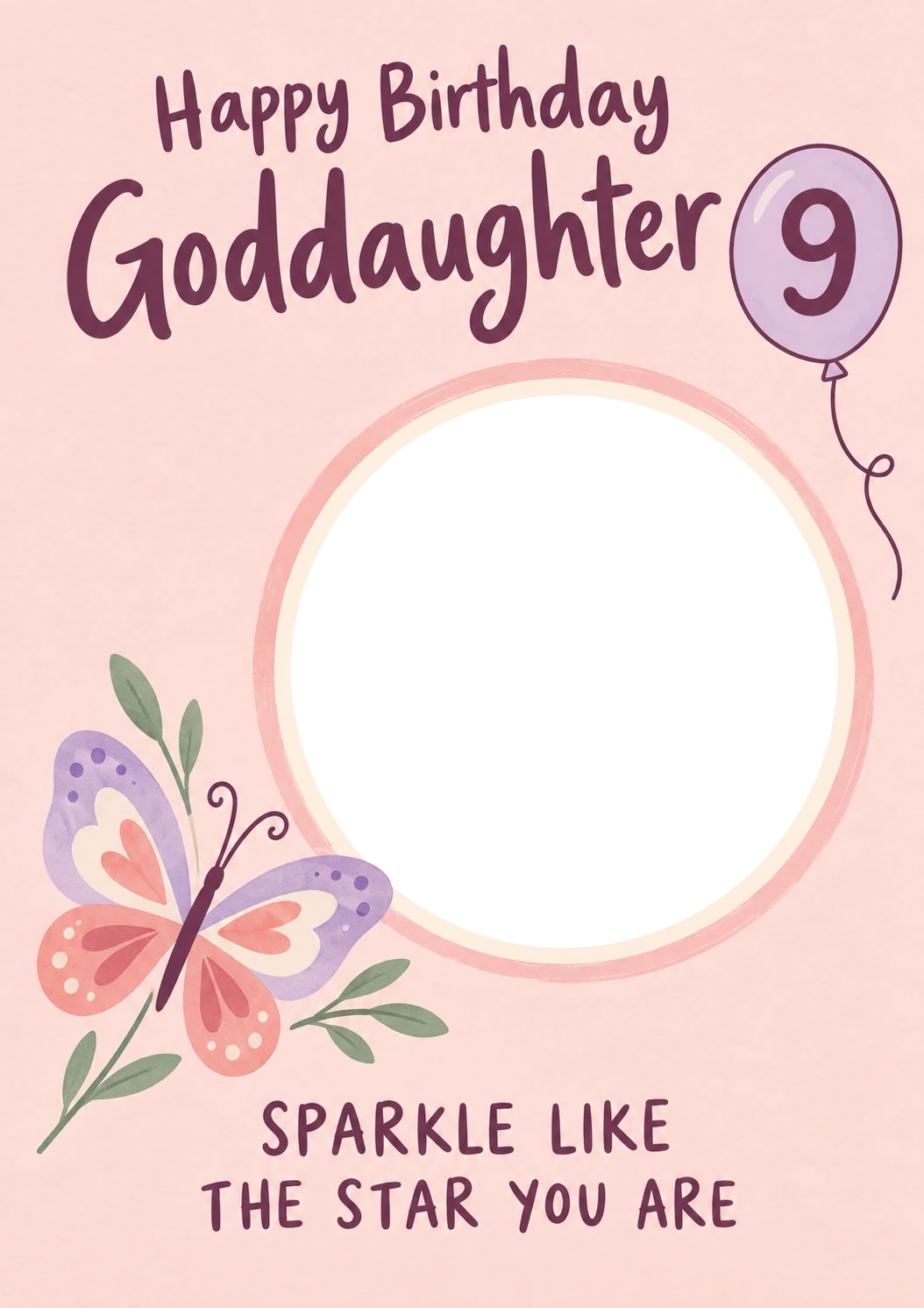Butterfly Balloon Goddaughter 9th Photo Upload Birthday Card for Her