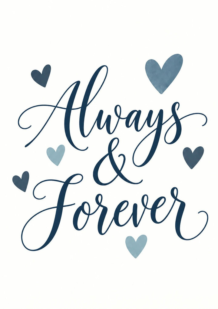 Always & Forever Navy Calligraphy Wedding Card