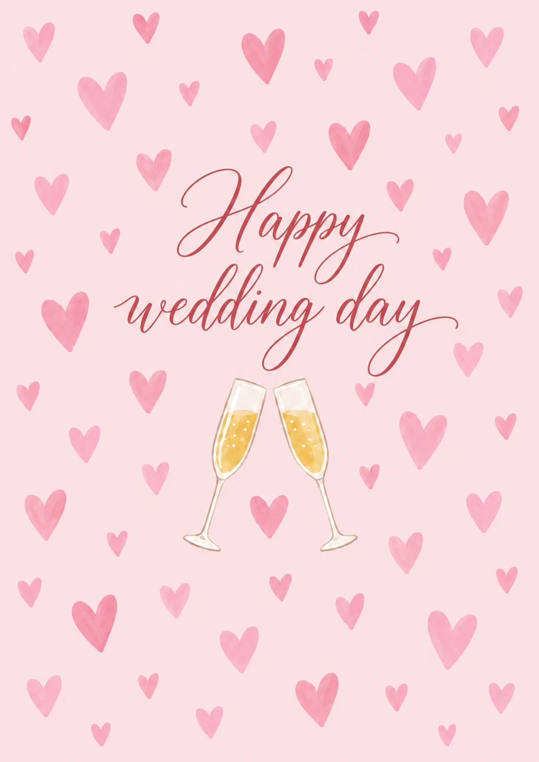 Pink Hearts Champagne Toast Wedding Day Card