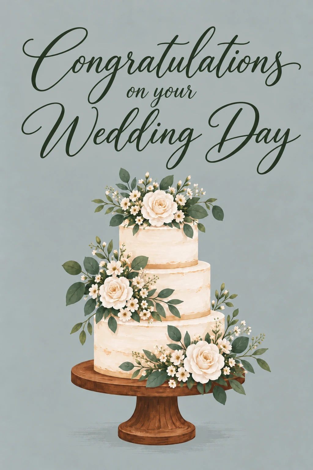Rustic Floral Tiered Cake Wedding Day Card