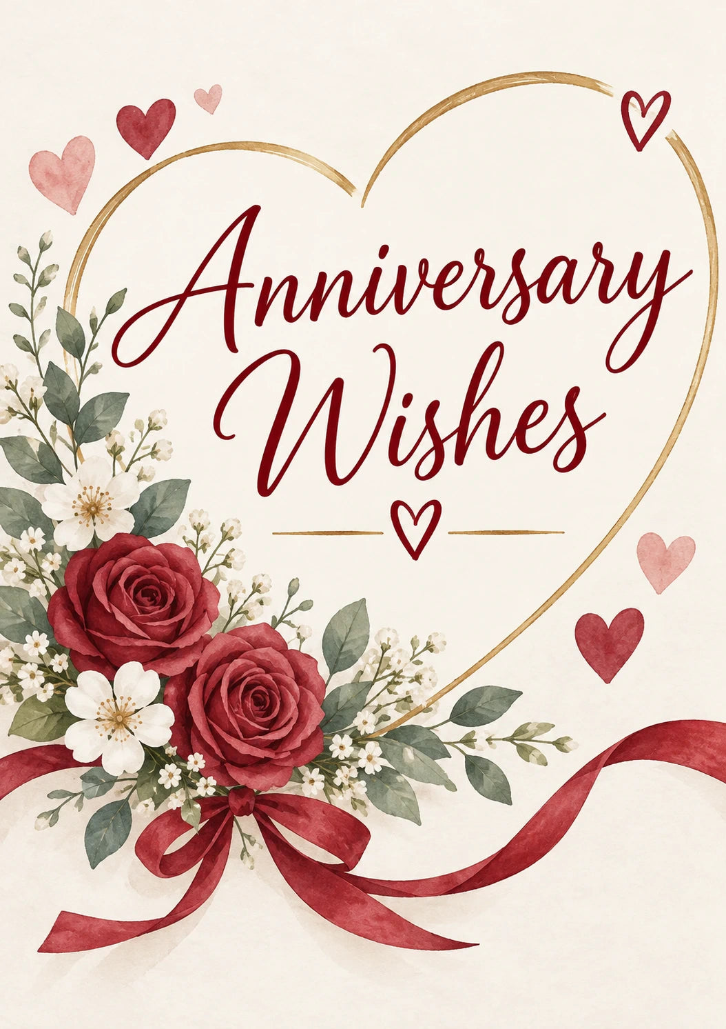 Red Rose Heart Floral Anniversary Wishes Card for Her