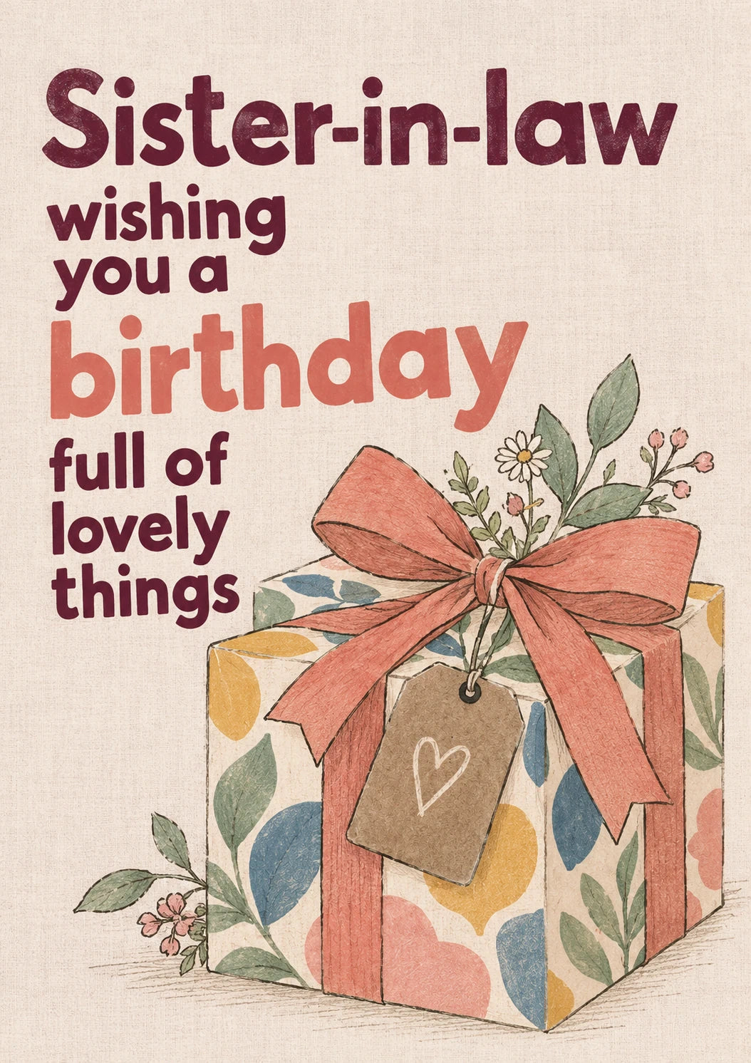Floral Gift Box Sister in Law Birthday Card for Her
