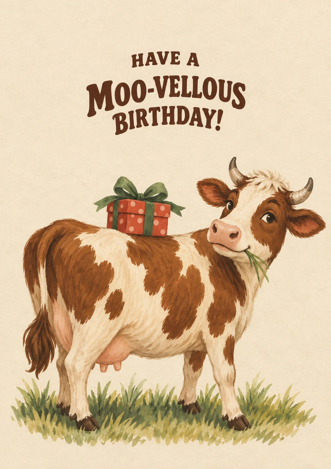 Funny Moo-Vellous Cow with Gift Birthday Card