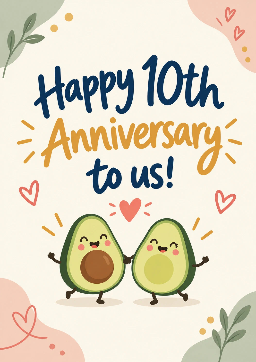 Cute Avocado Couple Happy 10th Anniversary Card