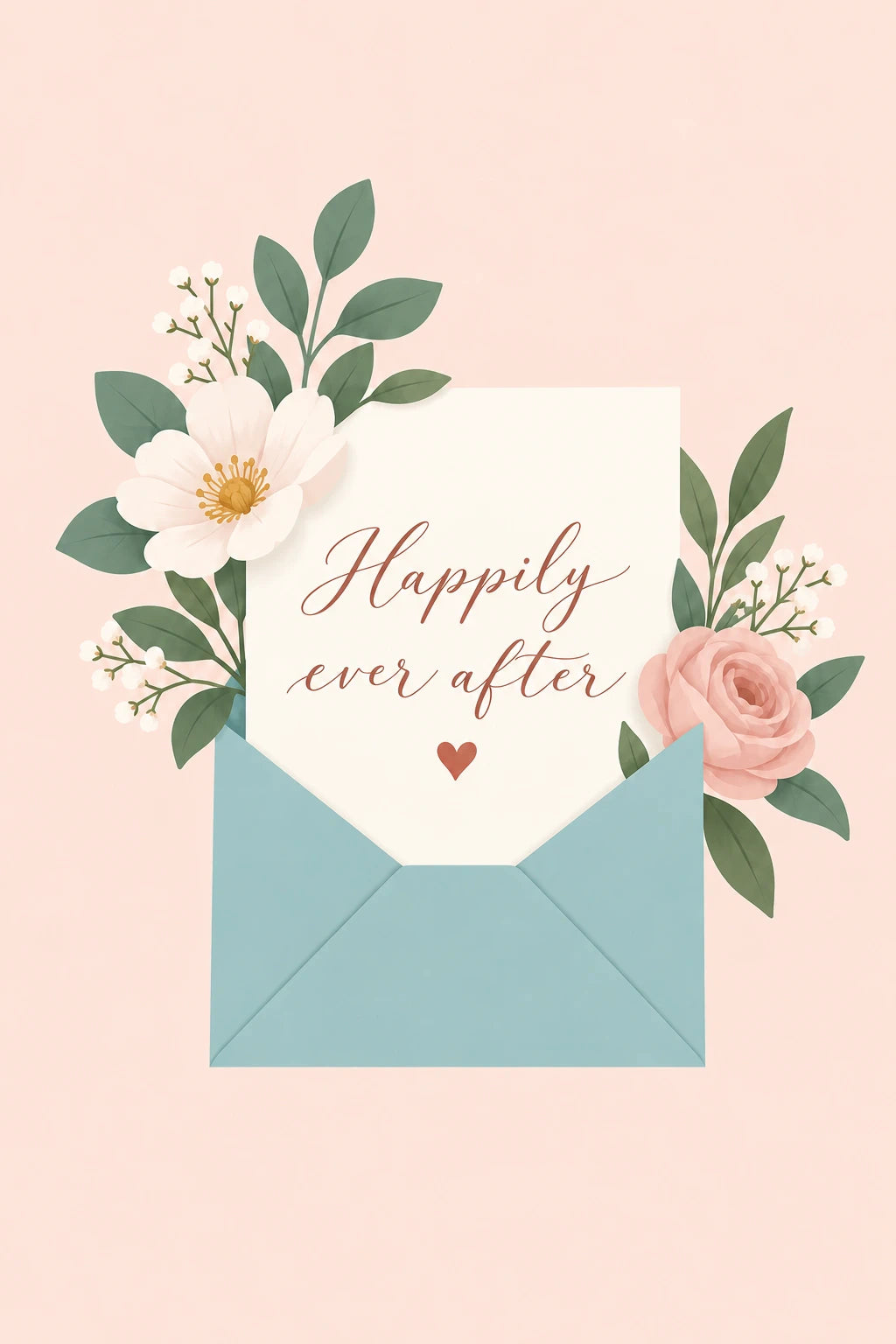 Happily Ever After Floral Envelope Wedding Card