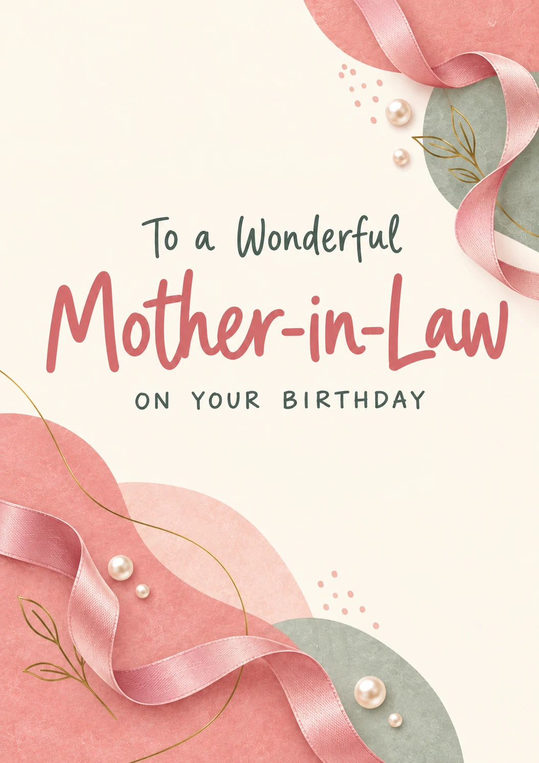 Pink Ribbon and Pearl Mother-in-Law Birthday Card for Her