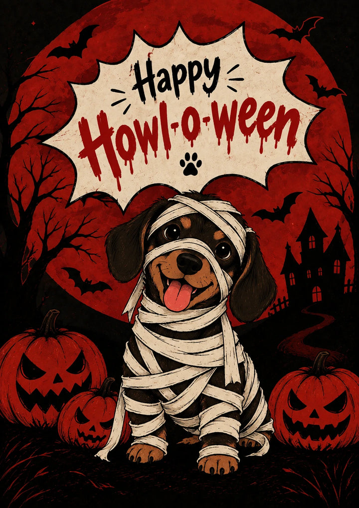 Funny Mummy Dog Howl-o-ween Halloween Card