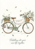 Load image into Gallery viewer, Just Married Green Bicycle Floral Wedding Card
