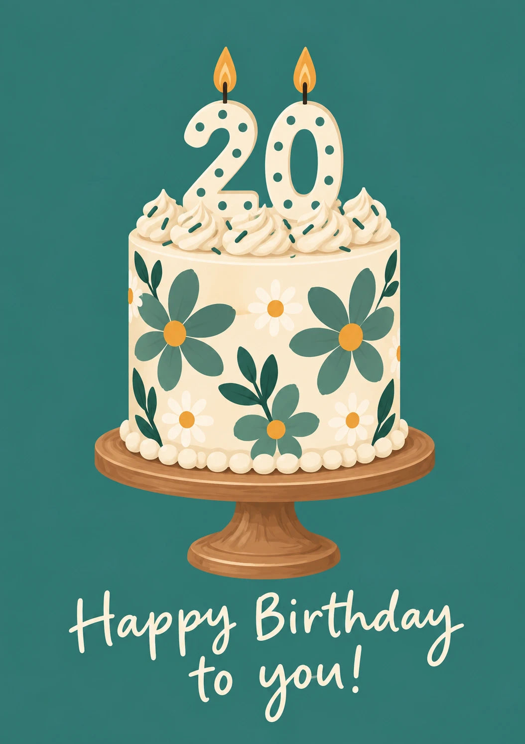 Teal Daisy Floral 20th Birthday Card