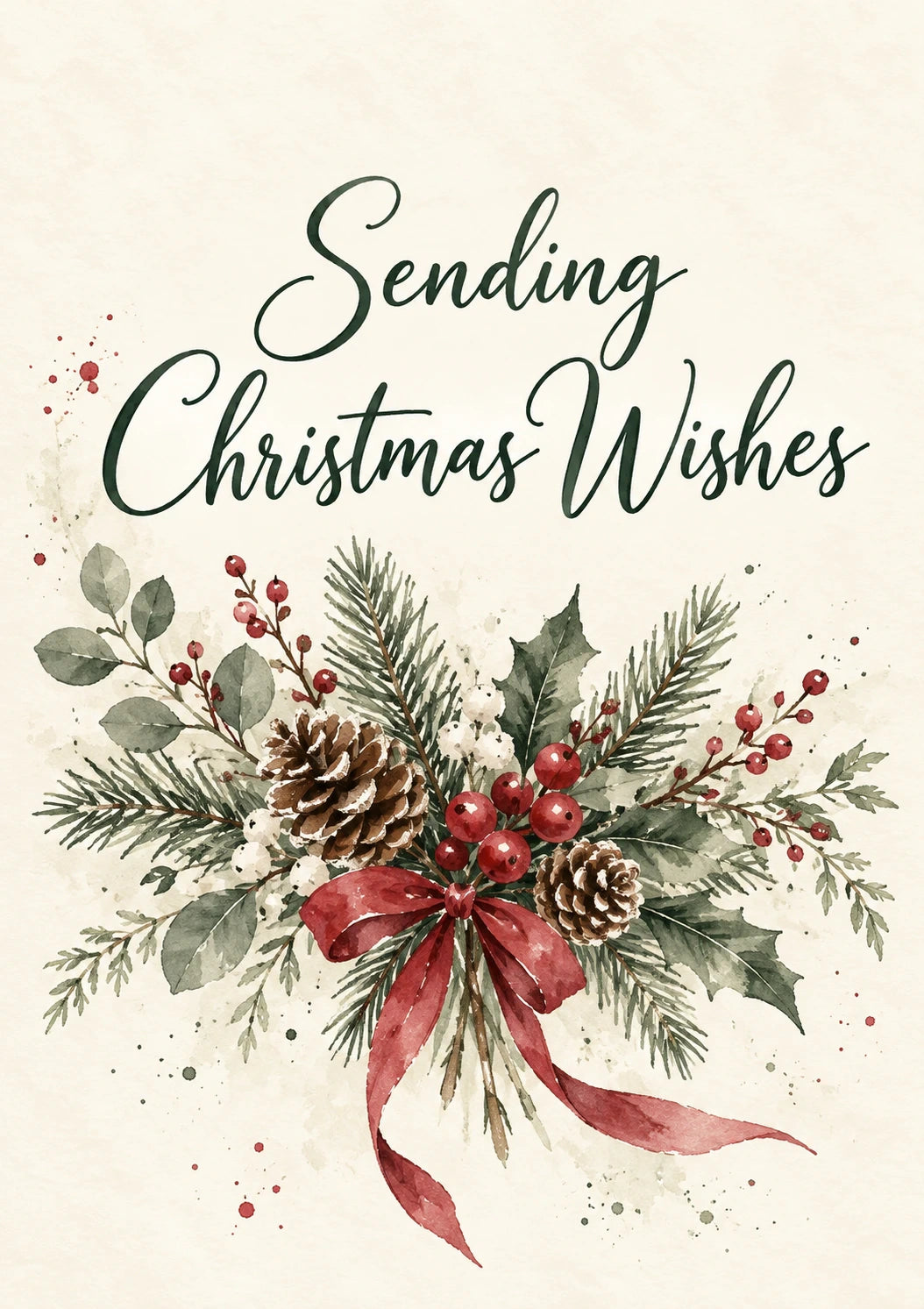 Watercolour Holly and Pine Christmas Card for Grandparents