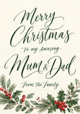 Load image into Gallery viewer, Watercolour Holly Merry Christmas Card for Mum and Dad
