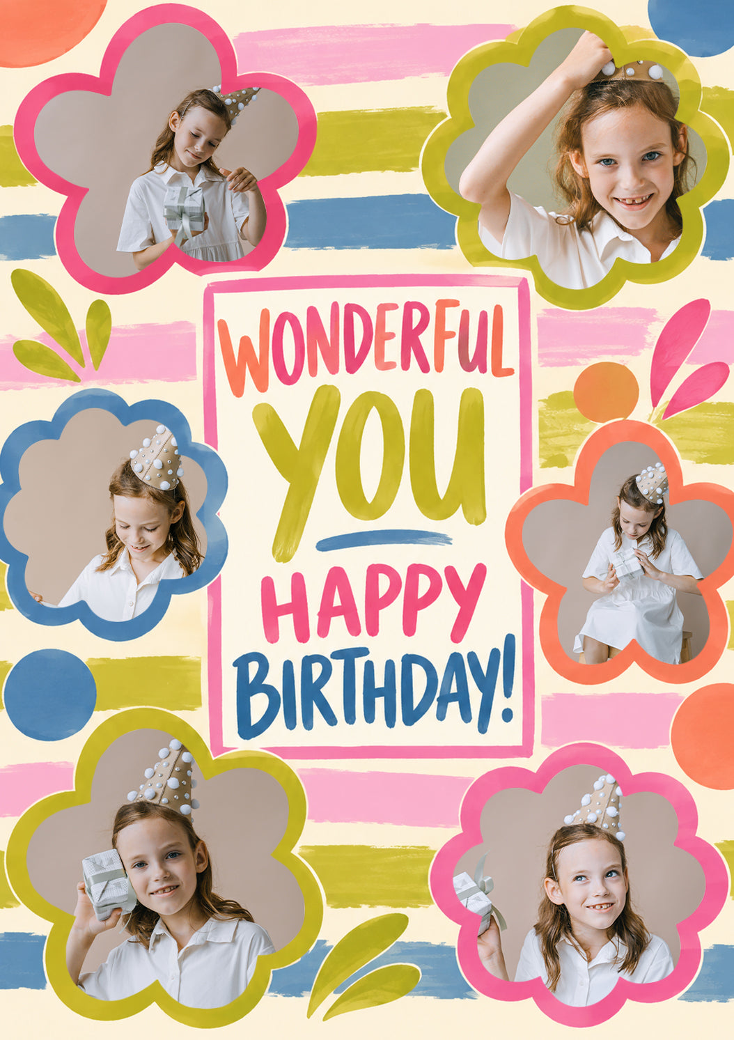 Wonderful You Floral Photo Upload Birthday Card for Her