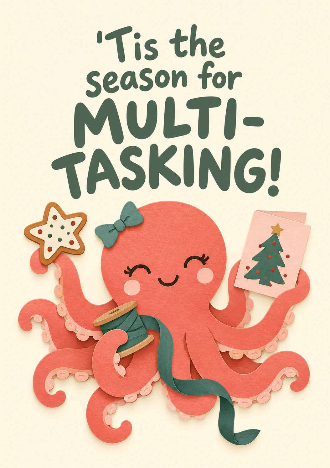 Funny Multitasking Octopus Christmas Card for Mum
