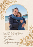 Load image into Gallery viewer, Gold Botanical Floral Photo Upload 50th Anniversary Card for Wife
