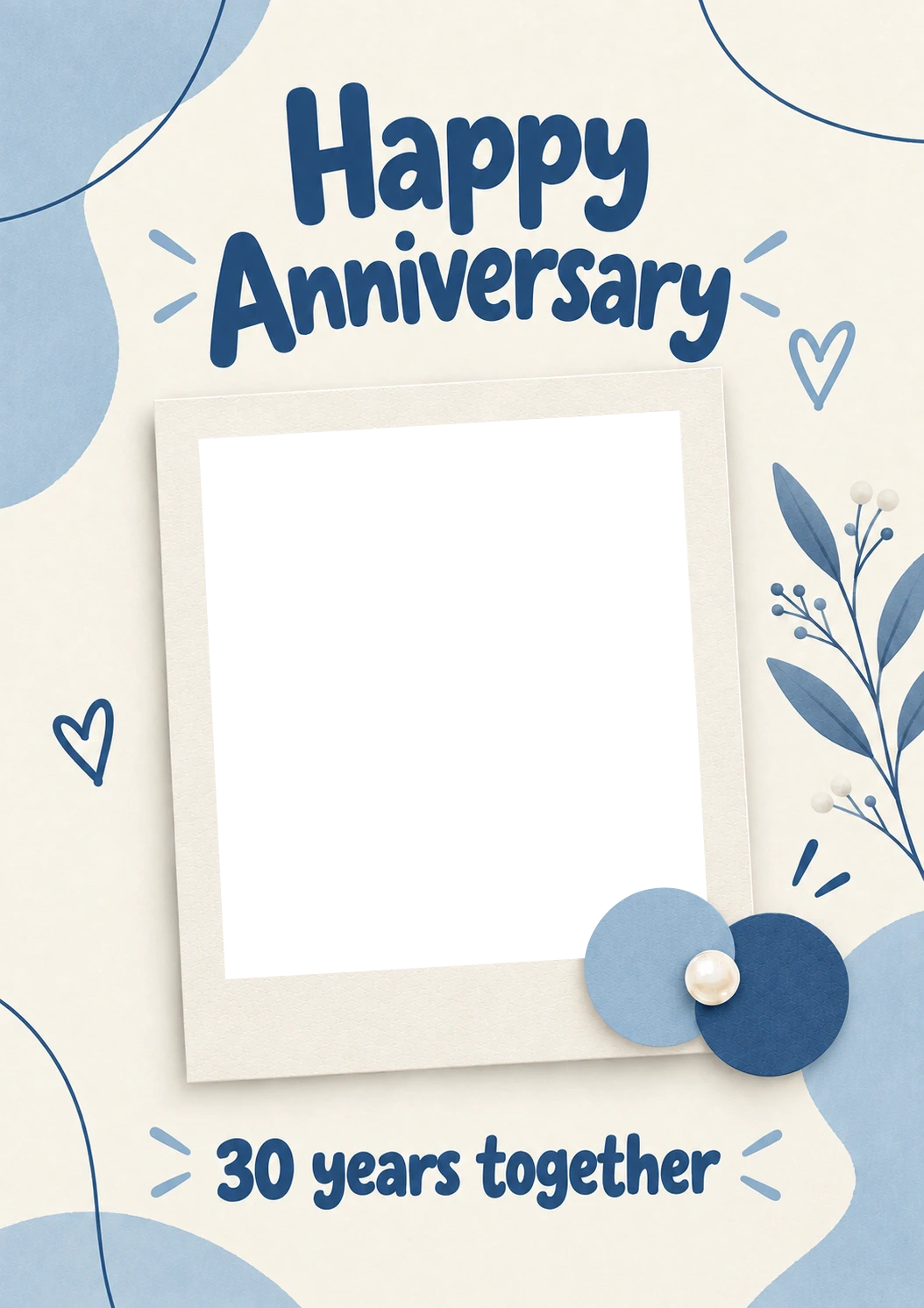 Blue Floral 30th Photo Upload Anniversary Card
