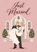 Load image into Gallery viewer, Elderly Couple Just Married Illustrated Wedding Card
