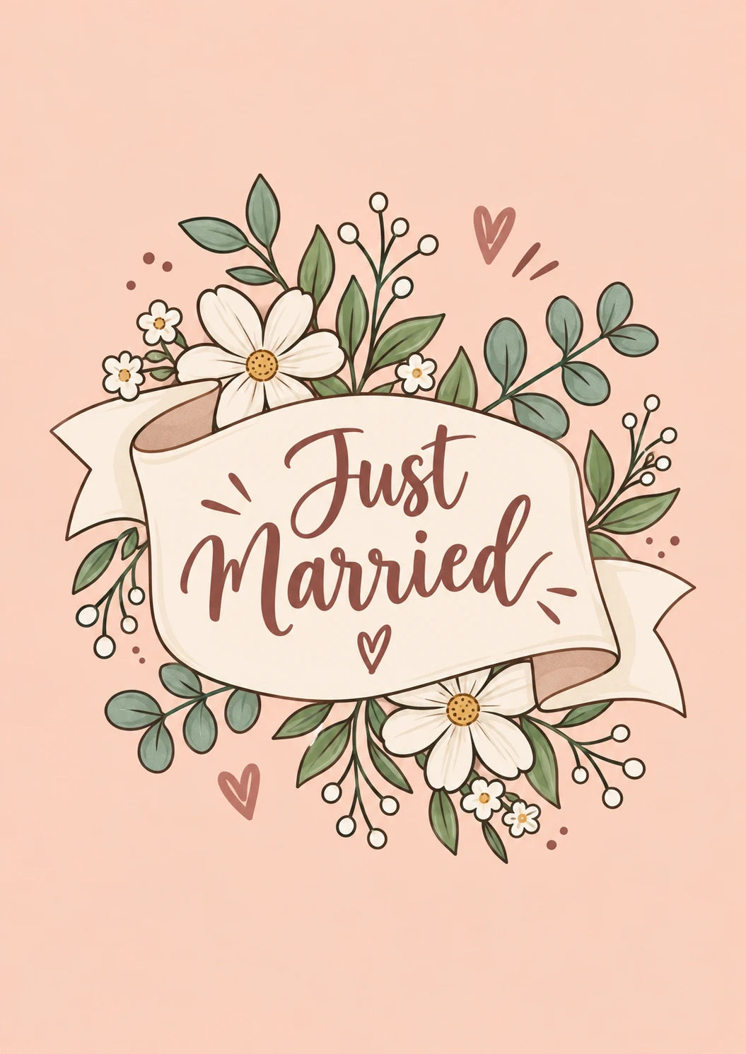 Just Married Floral Banner Wedding Card