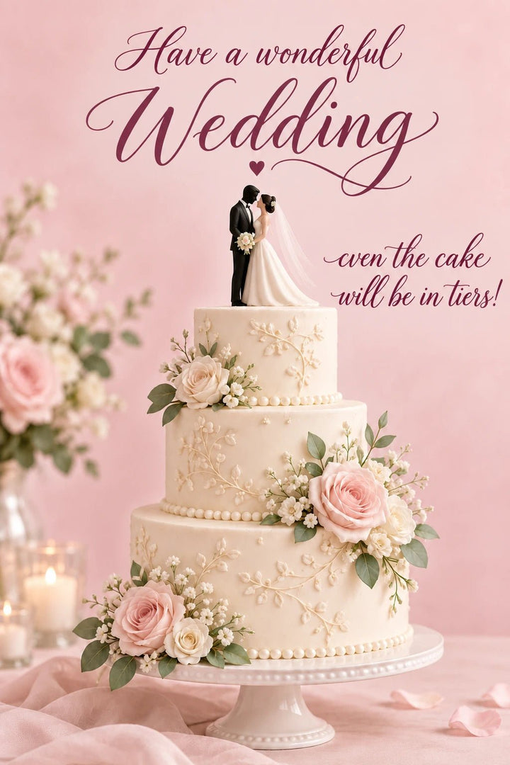 Funny Tiered Wedding Cake Bride and Groom Wedding Card