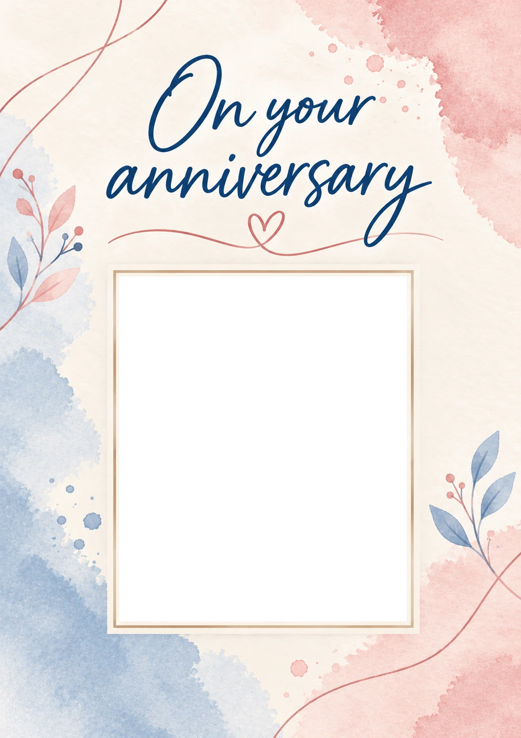 Watercolour Floral Photo Upload Anniversary Card