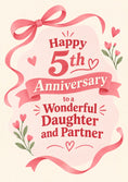 Load image into Gallery viewer, Pink Ribbon Bow Floral 5th Anniversary Card for Her
