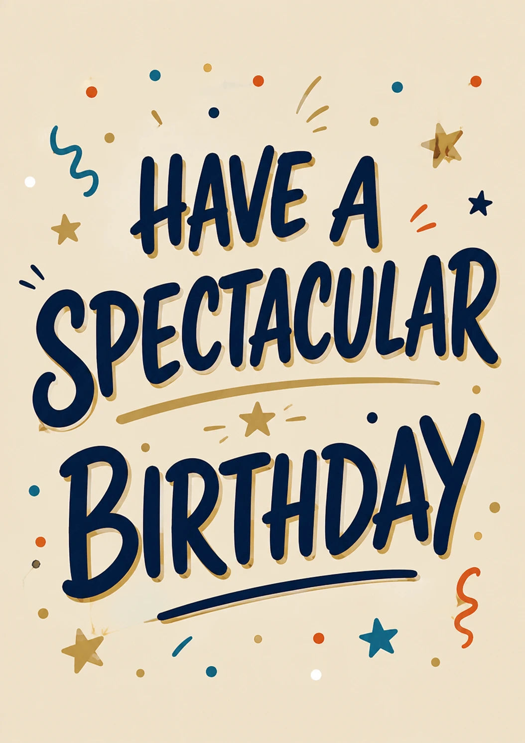 Spectacular Navy Lettering Confetti Birthday Card