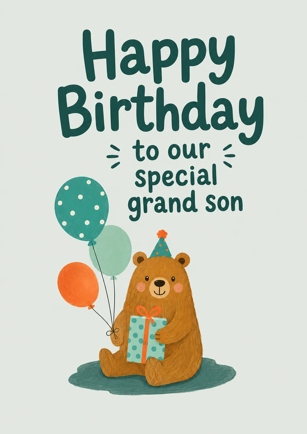 Cute Bear with Balloons Grandson Birthday Card