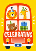 Load image into Gallery viewer, Cute Animals Party Bus 3rd Birthday Card
